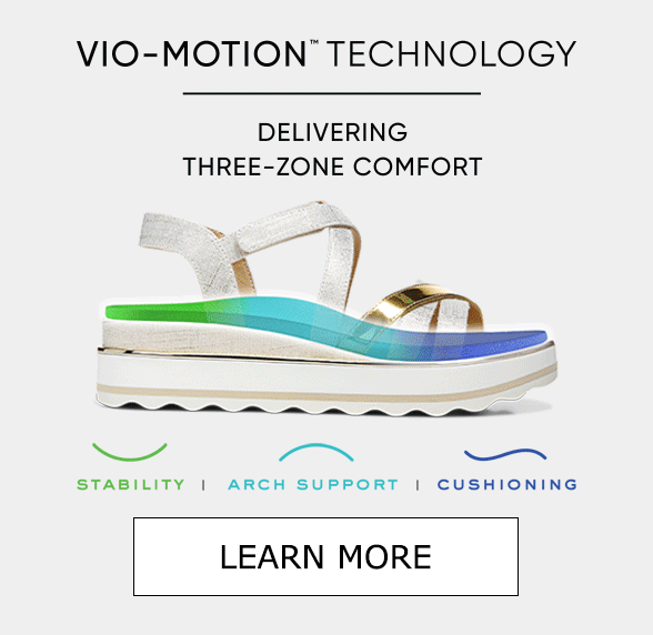 VIO-MOTION " TECHNOLOGY DELIVERING THREE-ZONE COMFORT - - . N N STABILITY ARCH SUPPORT CUSHIONING LEARN MORE 